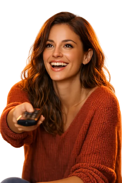 Best IPTV service streaming experience – woman enjoying live TV at home